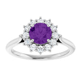 10K Gold Emerald Natural Amethyst & Lab-Grown Diamond Halo-Style Ring - White Gold - view 3