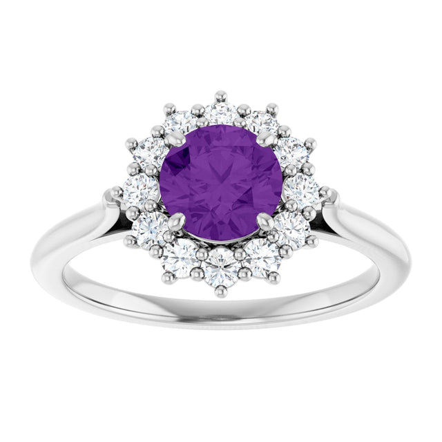 10K Gold Emerald Natural Amethyst & Lab-Grown Diamond Halo-Style Ring - White Gold - view 3