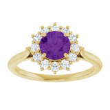 10K Gold Emerald Natural Amethyst & Lab-Grown Diamond Halo-Style Ring - Yellow Gold - view 3