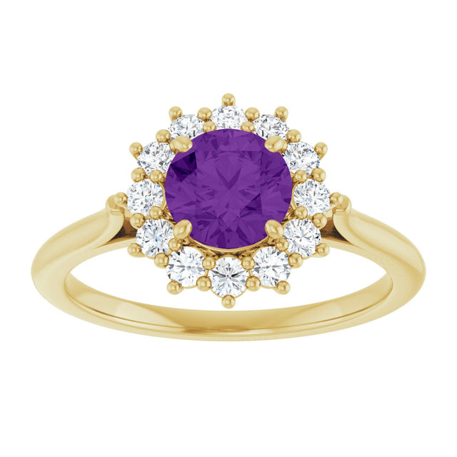 10K Gold Emerald Natural Amethyst & Lab-Grown Diamond Halo-Style Ring - Yellow Gold - view 3