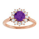 14K Gold Emerald Natural Amethyst & Lab-Grown Diamond Halo-Style Ring - Rose Gold - view 3