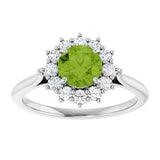 10K Gold Emerald Natural Peridot & Lab-Grown Diamond Halo-Style Ring - White Gold - view 3