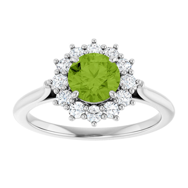 10K Gold Emerald Natural Peridot & Lab-Grown Diamond Halo-Style Ring - White Gold - view 3