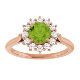 14K Gold Emerald Natural Peridot & Lab-Grown Diamond Halo-Style Ring - Rose Gold - view 3