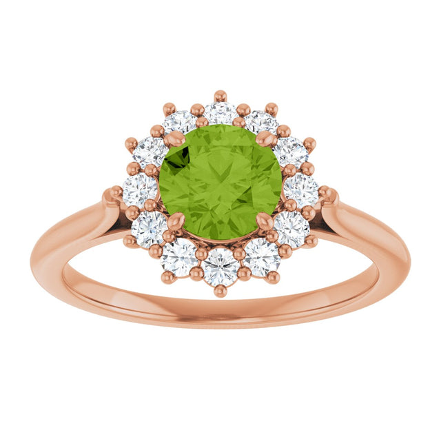 14K Gold Emerald Natural Peridot & Lab-Grown Diamond Halo-Style Ring - Rose Gold - view 3