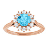 14K Gold Round Natural Aquamarine & Lab-Grown Diamond Halo-Style Ring - Rose Gold - view 3