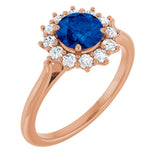14K Gold Emerald Lab-Grown Blue Sapphire & Lab-Grown Diamond Halo-Style Ring - Rose Gold