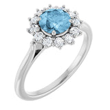Platinum Emerald Natural Sky Blue Topaz & Lab-Grown Diamond Halo-Style Ring