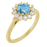 10K Gold Emerald Natural Sky Blue Topaz & Lab-Grown Diamond Halo-Style Ring - Yellow Gold