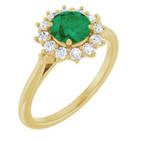 10K Gold Emerald Lab-Grown Emerald & Lab-Grown Diamond Halo-Style Ring - Yellow Gold