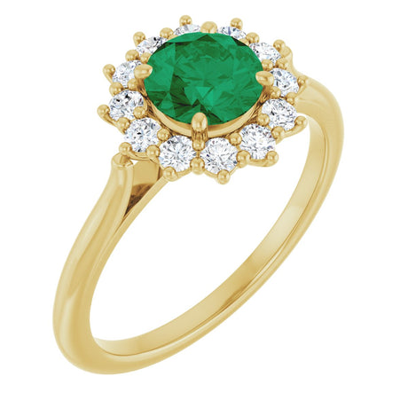 10K Gold Emerald Lab-Grown Emerald & Lab-Grown Diamond Halo-Style Ring - Yellow Gold