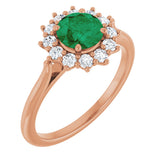 14K Gold Emerald Lab-Grown Emerald & Lab-Grown Diamond Halo-Style Ring - Rose Gold