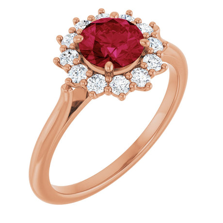 14K Gold Emerald Lab-Grown Ruby & Lab-Grown Diamond Halo-Style Ring - Rose Gold