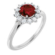 10K Gold Emerald Natural Mozambique Garnet & Lab-Grown Diamond Halo-Style Ring - White Gold