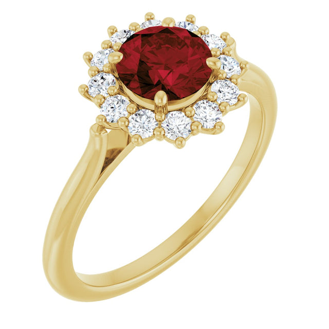 10K Gold Emerald Natural Mozambique Garnet & Lab-Grown Diamond Halo-Style Ring - Yellow Gold