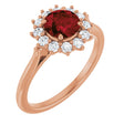 14K Gold Emerald Natural Mozambique Garnet & Lab-Grown Diamond Halo-Style Ring - Rose Gold