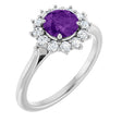 10K Gold Emerald Natural Amethyst & Lab-Grown Diamond Halo-Style Ring - White Gold