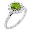 Platinum Emerald Natural Peridot & Lab-Grown Diamond Halo-Style Ring
