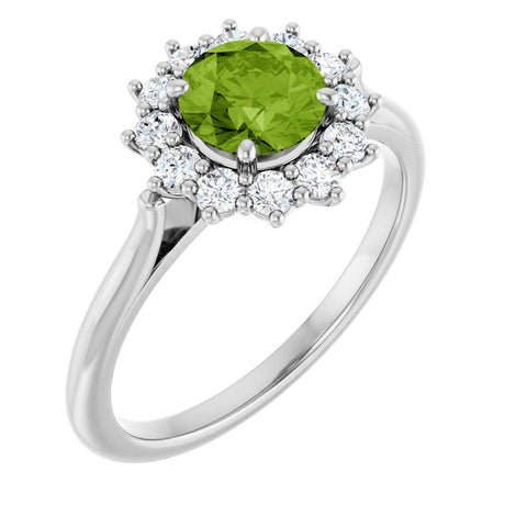 Platinum Emerald Natural Peridot & Lab-Grown Diamond Halo-Style Ring