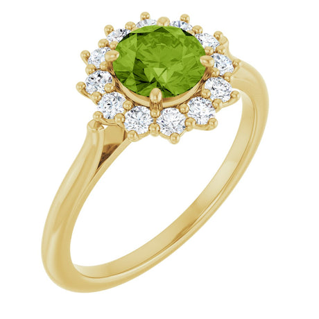 10K Gold Emerald Natural Peridot & Lab-Grown Diamond Halo-Style Ring - Yellow Gold