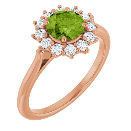 14K Gold Emerald Natural Peridot & Lab-Grown Diamond Halo-Style Ring - Rose Gold