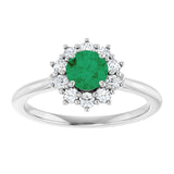 14K Gold Emerald Lab-Grown Emerald & Lab-Grown Diamond Halo-Style Ring - White Gold - view 3