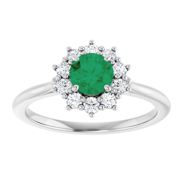Platinum Emerald Lab-Grown Emerald & Lab-Grown Diamond Halo-Style Ring - view 3