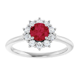 14K Gold Emerald Lab-Grown Ruby & Lab-Grown Diamond Halo-Style Ring - White Gold - view 3