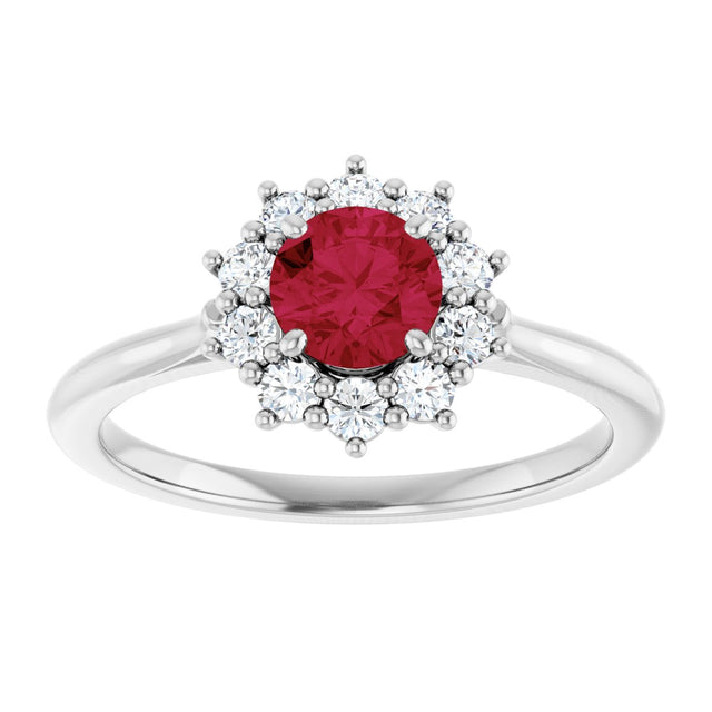 14K Gold Emerald Lab-Grown Ruby & Lab-Grown Diamond Halo-Style Ring - White Gold - view 3