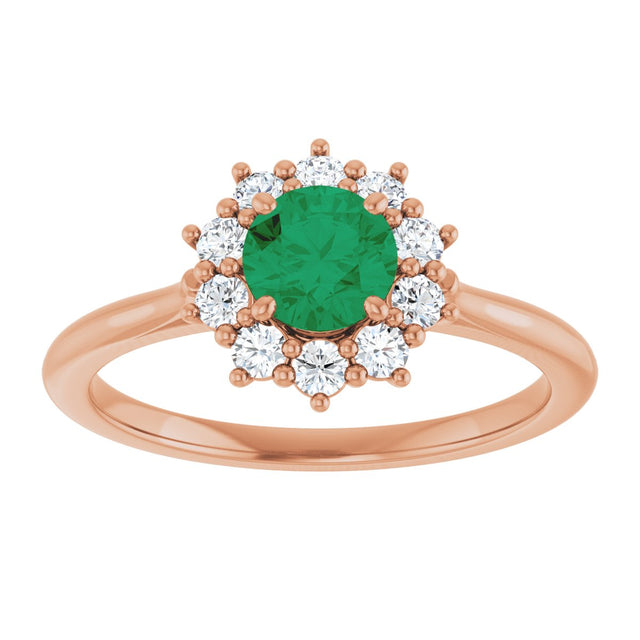14K Gold Emerald Lab-Grown Emerald & Lab-Grown Diamond Halo-Style Ring - Rose Gold - view 3