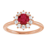 14K Gold Emerald Lab-Grown Ruby & Lab-Grown Diamond Halo-Style Ring - Rose Gold - view 3