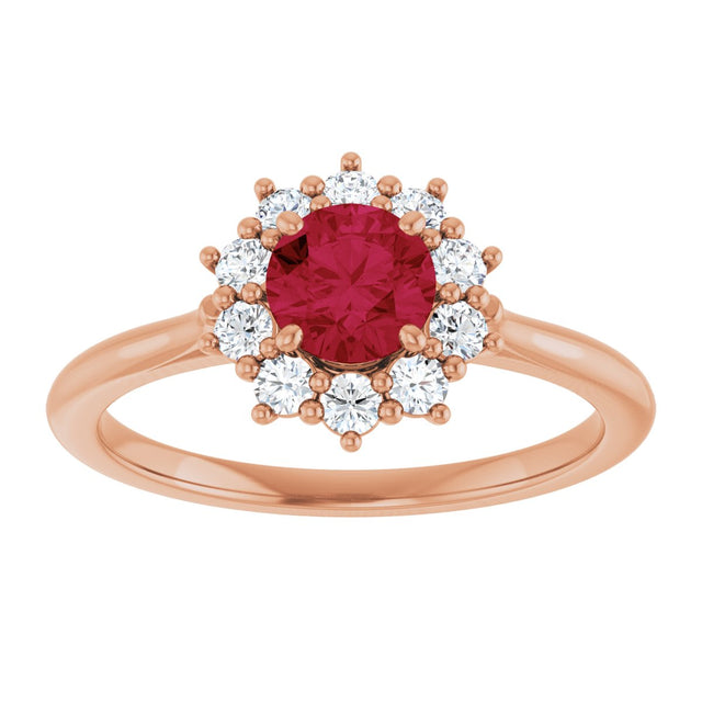 14K Gold Emerald Lab-Grown Ruby & Lab-Grown Diamond Halo-Style Ring - Rose Gold - view 3