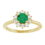 14K Gold Emerald Lab-Grown Emerald & Lab-Grown Diamond Halo-Style Ring - Yellow Gold - view 3