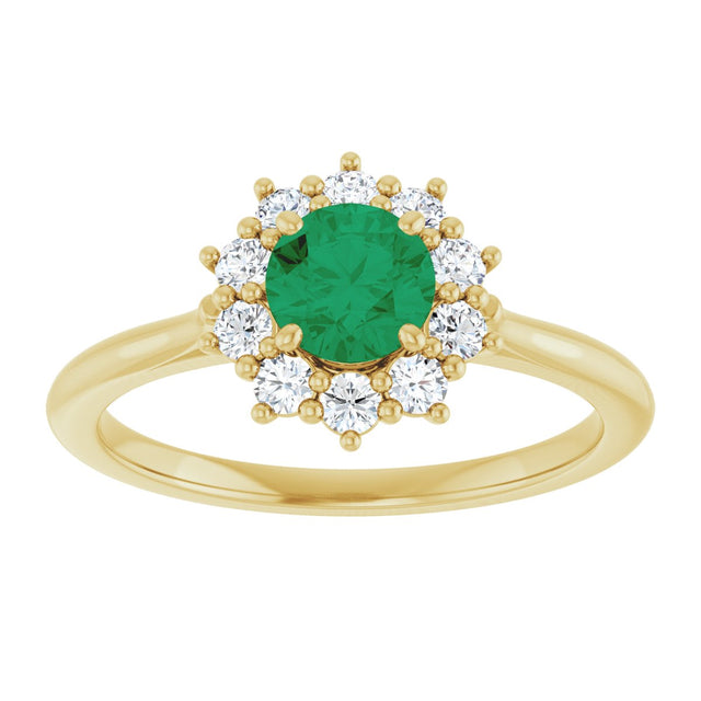 14K Gold Emerald Lab-Grown Emerald & Lab-Grown Diamond Halo-Style Ring - Yellow Gold - view 3