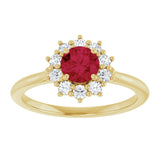 14K Gold Emerald Lab-Grown Ruby & Lab-Grown Diamond Halo-Style Ring - Yellow Gold - view 3