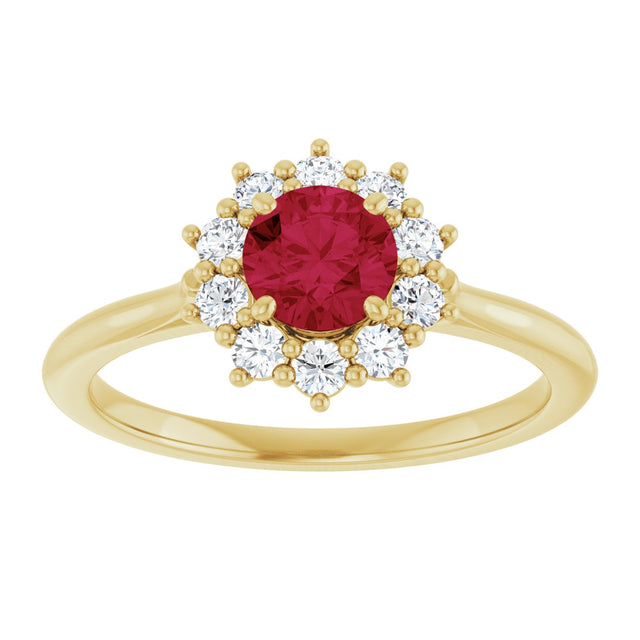 14K Gold Emerald Lab-Grown Ruby & Lab-Grown Diamond Halo-Style Ring - Yellow Gold - view 3