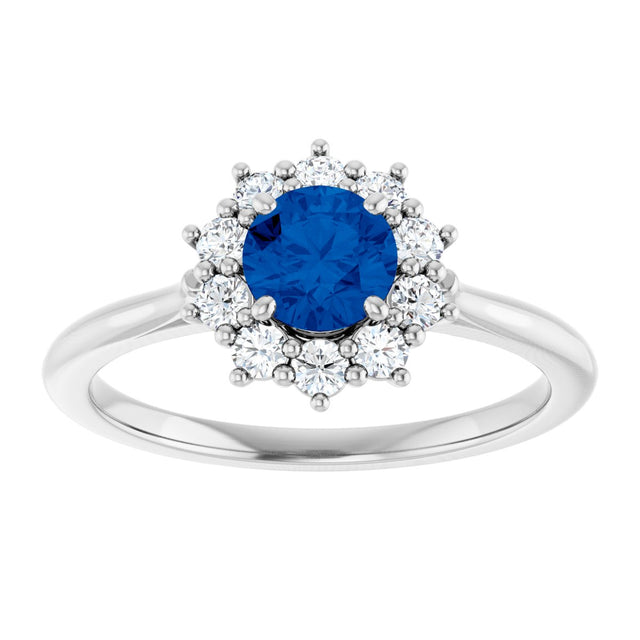 Platinum Emerald Lab-Grown Blue Sapphire & Lab-Grown Diamond Halo-Style Ring - view 3