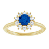 14K Gold Emerald Lab-Grown Blue Sapphire & Lab-Grown Diamond Halo-Style Ring - Yellow Gold - view 3