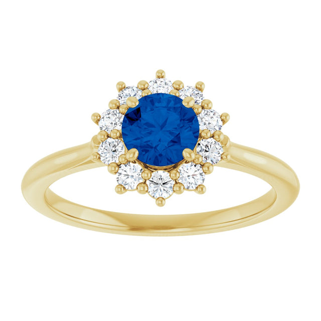 14K Gold Emerald Lab-Grown Blue Sapphire & Lab-Grown Diamond Halo-Style Ring - Yellow Gold - view 3