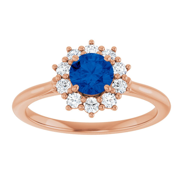 14K Gold Emerald Lab-Grown Blue Sapphire & Lab-Grown Diamond Halo-Style Ring - Rose Gold - view 3