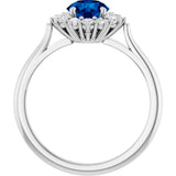 10K Gold Emerald Lab-Grown Blue Sapphire & Lab-Grown Diamond Halo-Style Ring - White Gold - view 2