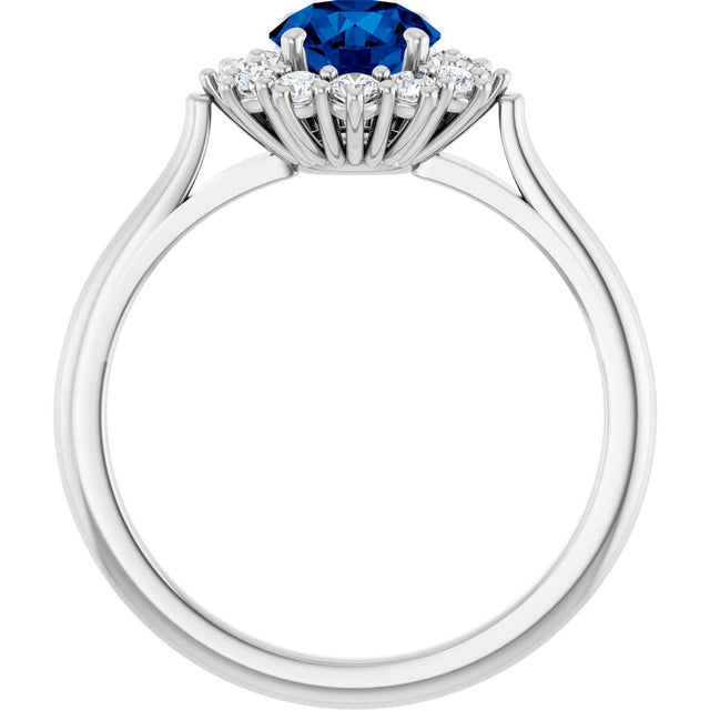 10K Gold Emerald Lab-Grown Blue Sapphire & Lab-Grown Diamond Halo-Style Ring - White Gold - view 2