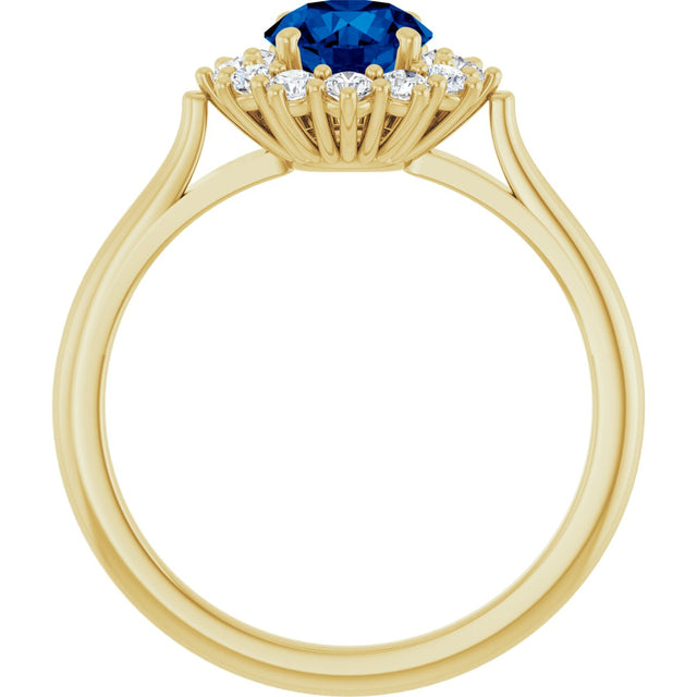 10K Gold Emerald Lab-Grown Blue Sapphire & Lab-Grown Diamond Halo-Style Ring - Yellow Gold - view 2