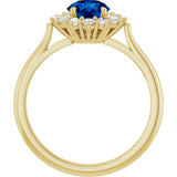 14K Gold Emerald Lab-Grown Blue Sapphire & Lab-Grown Diamond Halo-Style Ring - Yellow Gold - view 2