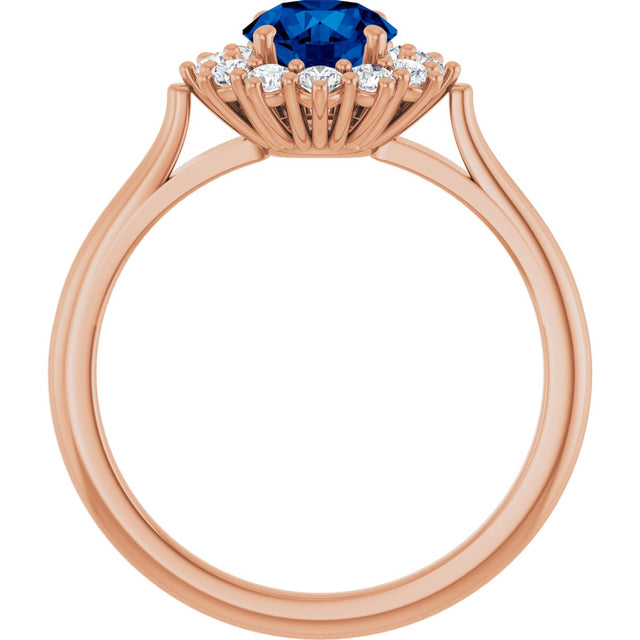 14K Gold Emerald Lab-Grown Blue Sapphire & Lab-Grown Diamond Halo-Style Ring - Rose Gold - view 2