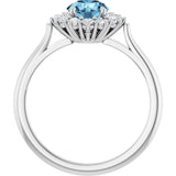 10K Gold Emerald Natural Sky Blue Topaz & Lab-Grown Diamond Halo-Style Ring - White Gold - view 2
