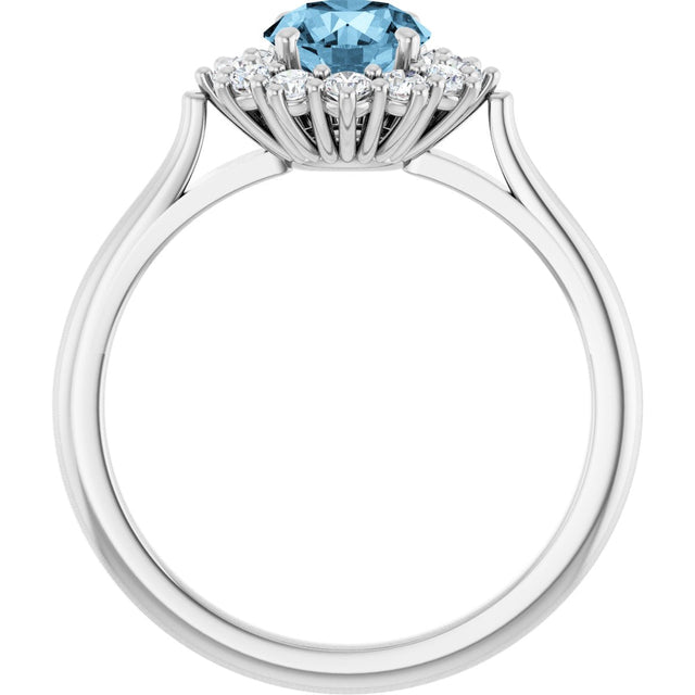10K Gold Emerald Natural Sky Blue Topaz & Lab-Grown Diamond Halo-Style Ring - White Gold - view 2