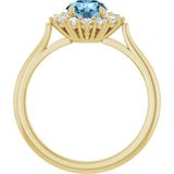 10K Gold Emerald Natural Sky Blue Topaz & Lab-Grown Diamond Halo-Style Ring - Yellow Gold - view 2