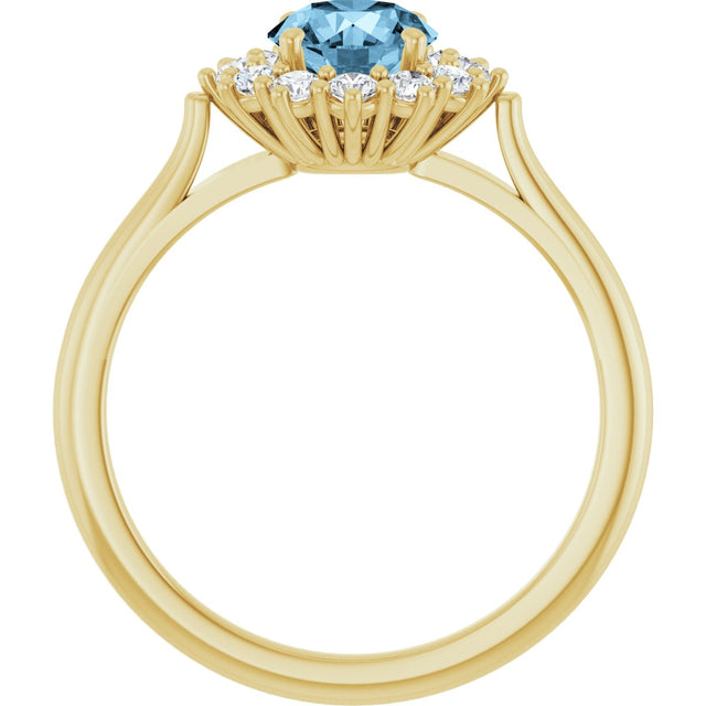 10K Gold Emerald Natural Sky Blue Topaz & Lab-Grown Diamond Halo-Style Ring - Yellow Gold - view 2