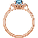 14K Gold Emerald Natural Sky Blue Topaz & Lab-Grown Diamond Halo-Style Ring - Rose Gold - view 2